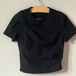T Alexander Wang High Twist Crop  Top Black Cotton Short Sleeve Size XS
